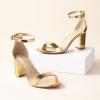imageAnkis Heels for Women Open Toe Ankle Strap Chunky Heel Sandals 275 InchGold Pu