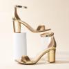 imageAnkis Heels for Women Open Toe Ankle Strap Chunky Heel Sandals 275 InchGold Pu