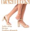 imageAnkis Heels for Women Open Toe Ankle Strap Chunky Heel Sandals 275 InchNude Nubuck