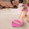 imageAnkis Heels for Women Open Toe Ankle Strap Chunky Heel Sandals 275 InchPink Suede