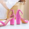 imageAnkis Heels for Women Open Toe Ankle Strap Chunky Heel Sandals 275 InchPink Suede