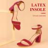 imageAnkis Heels for Women Open Toe Ankle Strap Chunky Heel Sandals 275 InchRed Suede