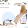imageAnkis Heels for Women Open Toe Ankle Strap Chunky Heel Sandals 275 InchSilver Pu