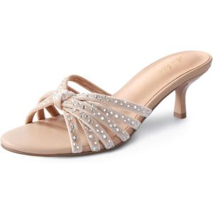 imageAnkis Black Nude White Heels for Women Strappy Kitten Low Heels Open Toe Fashion Party Dress Heeled SandalsNude Suede