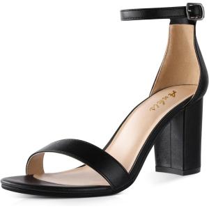 imageAnkis Heels for Women Open Toe Ankle Strap Chunky Heel Sandals 275 InchBlack Pu