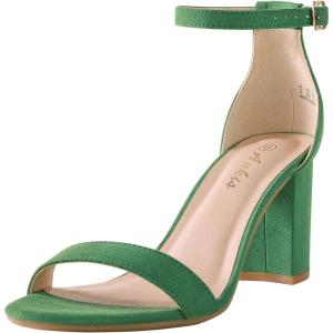 imageAnkis Heels for Women Open Toe Ankle Strap Chunky Heel Sandals 275 InchGreen