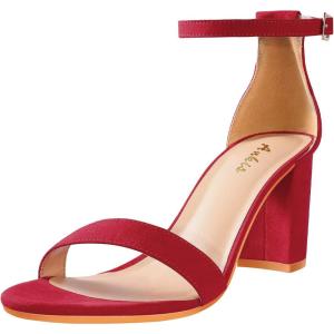 imageAnkis Heels for Women Open Toe Ankle Strap Chunky Heel Sandals 275 InchRed Suede