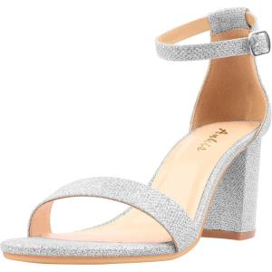 imageAnkis Heels for Women Open Toe Ankle Strap Chunky Heel Sandals 275 InchSilver