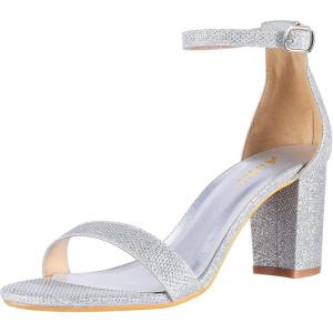 imageAnkis Heels for Women Open Toe Ankle Strap Chunky Heel Sandals 275 InchSilver Glitter