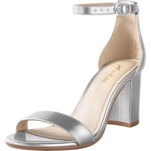 imageAnkis Heels for Women Open Toe Ankle Strap Chunky Heel Sandals 275 InchStarlight Silver