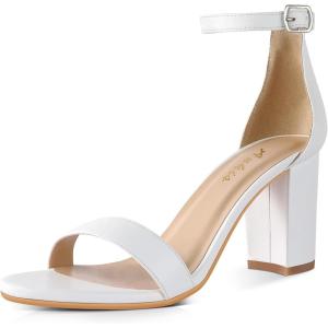 imageAnkis Heels for Women Open Toe Ankle Strap Chunky Heel Sandals 275 InchWhite Pu