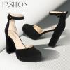 imageAnkis Black Platform Closed Toe Heels for Women Womens Heels Closed Round Toe Chunky Block Pumps Shoes 4 InchBlack Nubuck