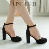 imageAnkis Black Platform Closed Toe Heels for Women Womens Heels Closed Round Toe Chunky Block Pumps Shoes 4 InchBlack Nubuck