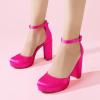 imageAnkis Black Platform Closed Toe Heels for Women Womens Heels Closed Round Toe Chunky Block Pumps Shoes 4 InchHot Pink Satin
