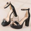 imageAnkis Chunky Platform Heels  4 Inch Block Heeled Sandals for Women  Comfortable Open Toe Strappy Heels  Black Nude White Silver Gold  Summer Dress ShoesG Black Pu