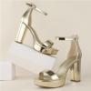 imageAnkis Chunky Platform Heels  4 Inch Block Heeled Sandals for Women  Comfortable Open Toe Strappy Heels  Black Nude White Silver Gold  Summer Dress ShoesGold Pu