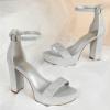 imageAnkis Chunky Platform Heels  4 Inch Block Heeled Sandals for Women  Comfortable Open Toe Strappy Heels  Black Nude White Silver Gold  Summer Dress ShoesD Silver Glitter