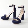 imageAnkis Chunky Platform Heels  4 Inch Block Heeled Sandals for Women  Comfortable Open Toe Strappy Heels  Black Nude White Silver Gold  Summer Dress ShoesI Navy Suede