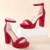 imageAnkis Chunky Platform Heels  4 Inch Block Heeled Sandals for Women  Comfortable Open Toe Strappy Heels  Black Nude White Silver Gold  Summer Dress ShoesH Red Suede