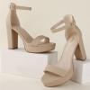 imageAnkis Chunky Platform Heels  4 Inch Block Heeled Sandals for Women  Comfortable Open Toe Strappy Heels  Black Nude White Silver Gold  Summer Dress ShoesNude Nubuck