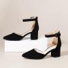 imageAnkis Closed Toe Heels for Women Black Nude Gold Silver Pointed Toe Heels Low Block Chunky Women Pumps with Ankle Strap 225 InchBlack Nubuck