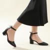 imageAnkis Closed Toe Heels for Women Black Nude Gold Silver Pointed Toe Heels Low Block Chunky Women Pumps with Ankle Strap 225 InchBlack Pu