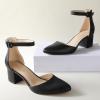 imageAnkis Closed Toe Heels for Women Black Nude Gold Silver Pointed Toe Heels Low Block Chunky Women Pumps with Ankle Strap 225 InchBlack Pu