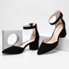 imageAnkis Closed Toe Heels for Women Black Nude Gold Silver Pointed Toe Heels Low Block Chunky Women Pumps with Ankle Strap 225 InchBlack Suede