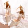 imageAnkis Closed Toe Heels for Women Black Nude Gold Silver Pointed Toe Heels Low Block Chunky Women Pumps with Ankle Strap 225 InchGold Glitter