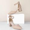 imageAnkis Closed Toe Heels for Women Black Nude Gold Silver Pointed Toe Heels Low Block Chunky Women Pumps with Ankle Strap 225 InchNude Nubuck