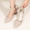 imageAnkis Closed Toe Heels for Women Black Nude Gold Silver Pointed Toe Heels Low Block Chunky Women Pumps with Ankle Strap 225 InchNude Nubuck