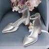 imageAnkis Closed Toe Heels for Women Black Nude Gold Silver Pointed Toe Heels Low Block Chunky Women Pumps with Ankle Strap 225 InchSilver