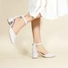 imageAnkis Closed Toe Heels for Women Black Nude Gold Silver Pointed Toe Heels Low Block Chunky Women Pumps with Ankle Strap 225 InchWhite Pu