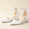 imageAnkis Closed Toe Heels for Women Black Nude Gold Silver Pointed Toe Heels Low Block Chunky Women Pumps with Ankle Strap 225 InchWhite Pu
