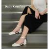 imageAnkis Closed Toe Heels for Women Black Nude White Gold Silver 1 Inch Womens Flats Low Block Heel Women Dress Shoes Womens Pumps Work Shoes with Ankle Strap for Spring FallWhite Pu