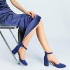 imageAnkis Closed Toe Heels for Women Navy Blue Pointed Toe Heels Low Block Chunky Women Pumps with Ankle Strap 225 Inch