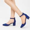 imageAnkis Closed Toe Heels for Women Navy Blue Pointed Toe Heels Low Block Chunky Women Pumps with Ankle Strap 225 Inch