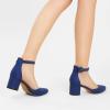 imageAnkis Closed Toe Heels for Women Navy Blue Pointed Toe Heels Low Block Chunky Women Pumps with Ankle Strap 225 Inch