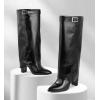 imageAnkis Fold Over Knee High Boots for Women Chunky Heels Pointed toe with Side Zipper Long Tall BootsBlack Pu