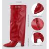 imageAnkis Fold Over Knee High Boots for Women Chunky Heels Pointed toe with Side Zipper Long Tall BootsRed Pu