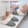 imageAnkis Fuzzy Slippers for Women  2 Pack Memory Foam Fluffy Fur Soft Comfy House Slippers Warm Flats Bedroom Shoes on AntiSkid Sole Indoor Outdoor Winter Dark Grey Valentines Day Gift
