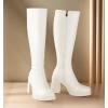 imageAnkis Knee High Boots Platform Boots for Women Chunky Heel Side Zipper Long GOGO BootsBeige Pu