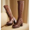 imageAnkis Knee High Boots Platform Boots for Women Chunky Heel Side Zipper Long GOGO BootsBrown