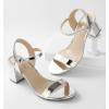 imageAnkis Nude Black Heels 25 Block Chunky White Clear Silver Heel Dressy Open Toe Heels For Women Ankle Strap Low Short Thick Strappy Dress Comfortable Sandal Casual Party Wedding Event Summer ShoesSilver Pu