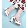 imageAnkis Platform Heels for Women 4 Inches Chunky Heels Sandals for Women Comfy Open Toe Block Heeled Sandals Nude White Silver Gold Black Ankle Strappy HeelsC White Pu