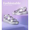 imageAnkis Platform Sandals Two Bands Open Toe Heeled Sandals with Adjustable Ankle Strap Comfortable and Lightweight Wedge Shoes in SummerSilver Pu