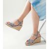 imageAnkis Wedge Sandals for Women Espadrille Womens Wedge Sandals Comfortable Open Toe Cross Band Ankle Strap High Heel Wedges for Women Dressy Summer 34InchDenim