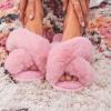 imageAnkis Womens Fuzzy Cozy Soft Slippers  2 Pairs Cross Band Open Toe Nonslip IndoorOutdoor SlippersPink