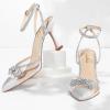 imageAnkis Womens Rhinestone Bow Heels Closed Toe Pumps Strappy Heels for WomenClear Silver