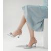 imageAnkis Womens Rhinestone Bow Heels Closed Toe Pumps Strappy Heels for WomenSilver Fabric